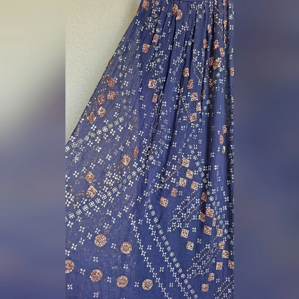 Free People Boho Strappy Beaded Glitter Open Back Maxi Dress Size XS